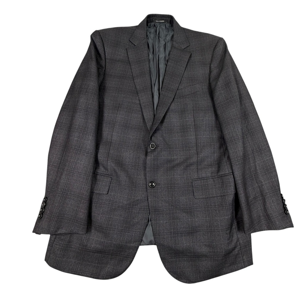 Ermenegildo Zegna Mens Blazer Jacket Plaid Wool Silk Gray IT 54R US 42R